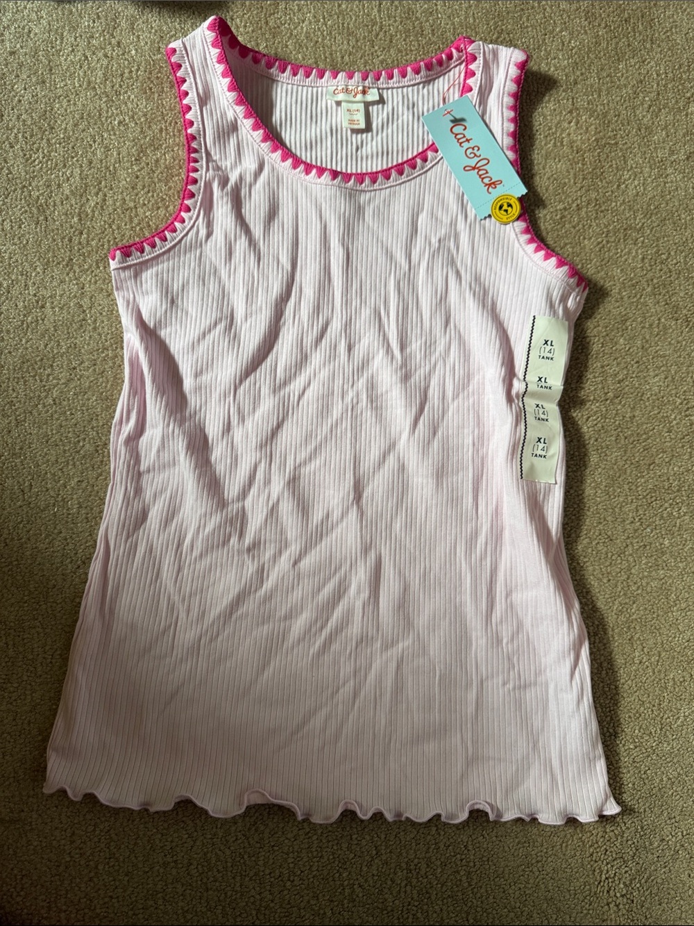 Cat & Jack Light Pink Ribbed Tank with Hot Pink Trim